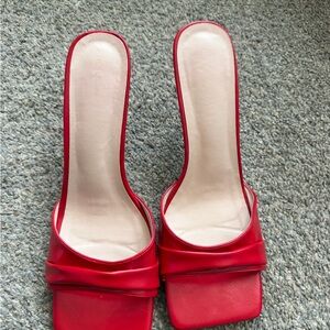 PrettyLittleThing Red Square Toe Heels